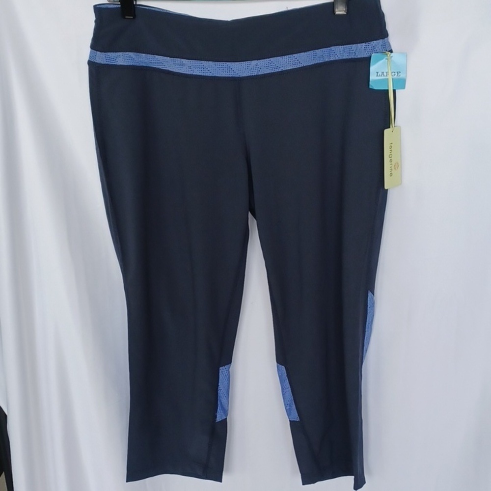 Tangerine Womens Capri Leggings Pants Gray Blue Color Block Stretch Mesh L